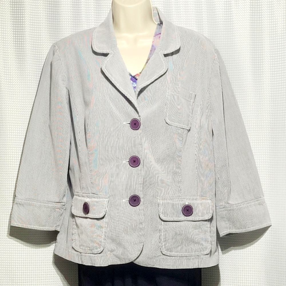 Van Heusen Blue & White Pin Striped Tailored Jacket (L)